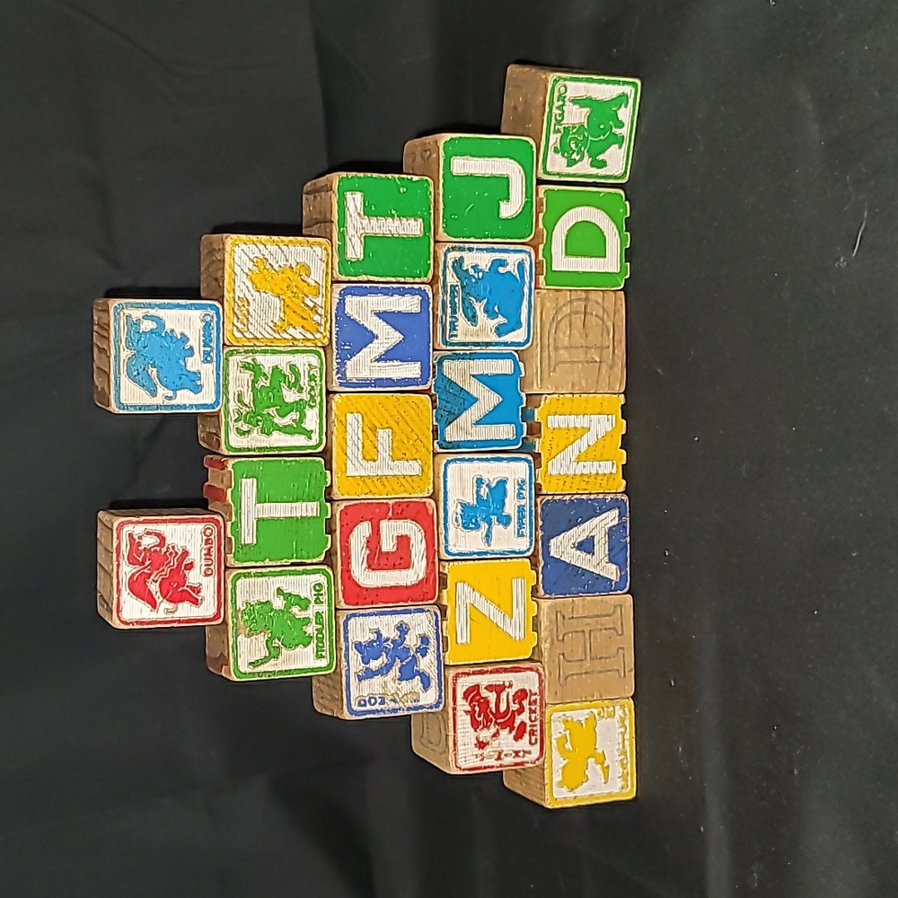1970s Disney Playskool Colorful Wooden Blocks